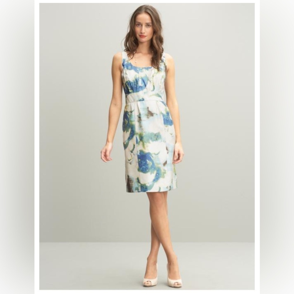 Banana Republic Silk Abstract Floral Dress Blue Green Sz 0P Spring Summer Mini - Picture 1 of 7